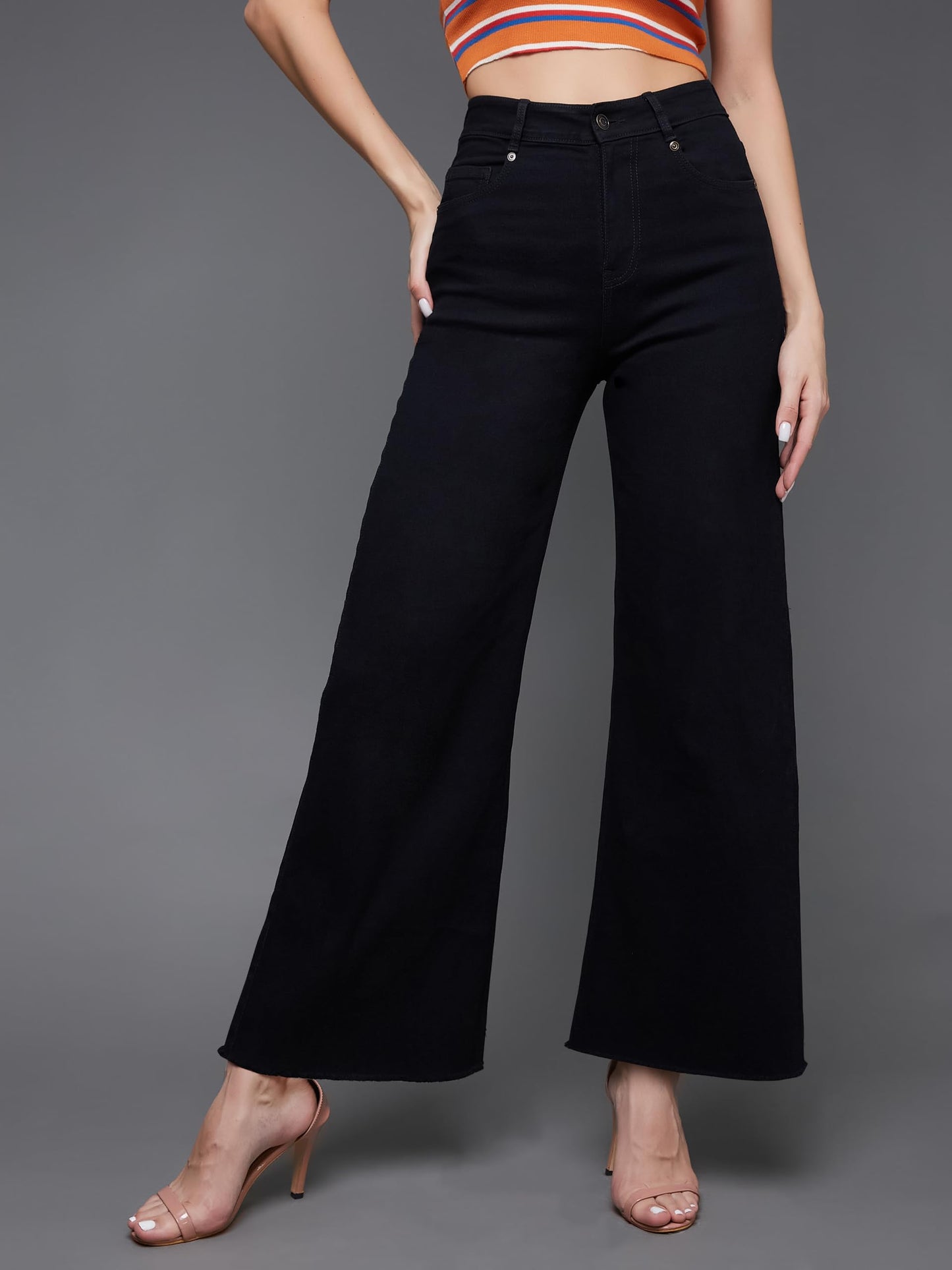 Miss Chase Women's High Rise Regular-Length Stretchable Wide Leg Denim Jeans (MCSS22DEN12-17-527-32, Gunmetal Black, 32)
