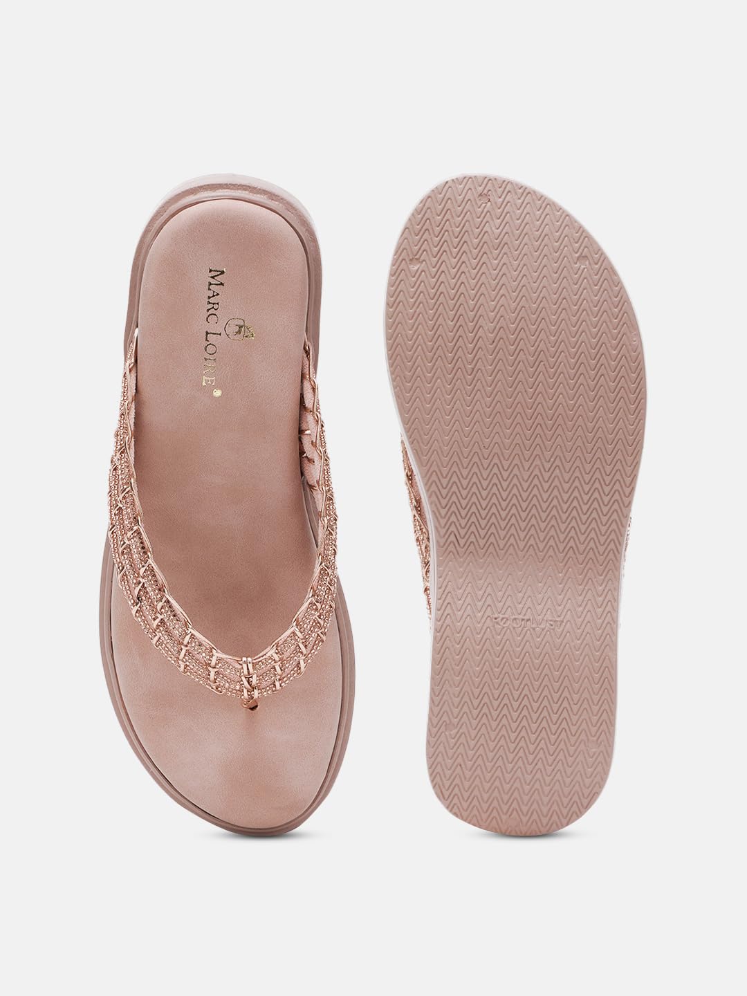 Marc Loire Women's Embellished Slip-On Platform Heel Fashion Sandal for All Occasion (Rose Gold, 7)