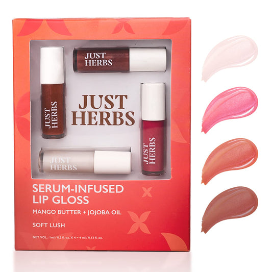 Just Herbs 4 IN 1 Lip Gloss for Women, Serum Infused Non-Sticky Glossy and Hydrating Lip Gloss 4g (Soft Lush)