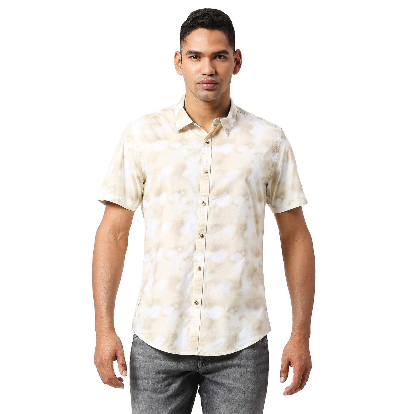 Pepe Jeans Men's Regular Fit Printed Shirts Beige