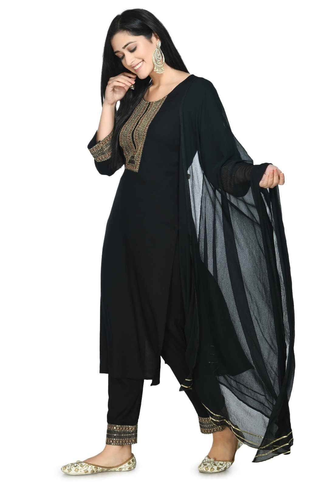 LIBOZA Kurta Set For Women With Dupatta & Pant, Designer Embroidered Pakistani Cotton Rayon Suit Sets For Ladies Wedding, Festival & Function, Salwar Suits With Heavy Embroidery
