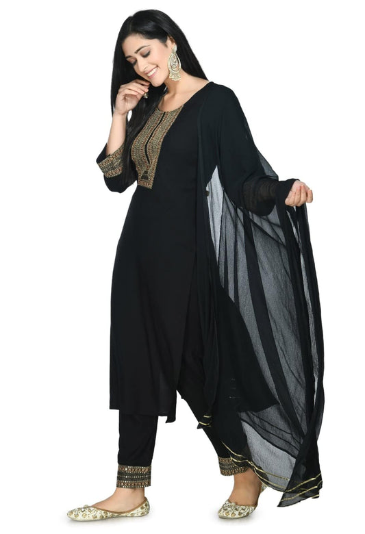 LIBOZA Kurta Set For Women With Dupatta & Pant, Designer Embroidered Pakistani Cotton Rayon Suit Sets For Ladies Wedding, Festival & Function, Salwar Suits With Heavy Embroidery