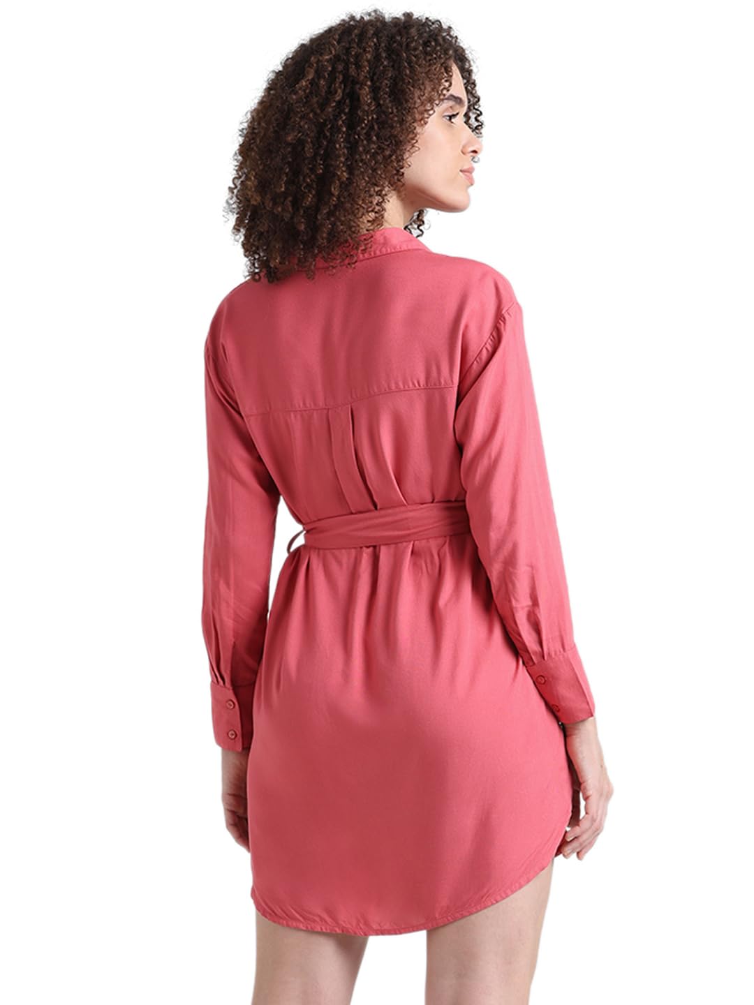 ONLY Women Solid Viscose Above Knee Pink Shirt Dress