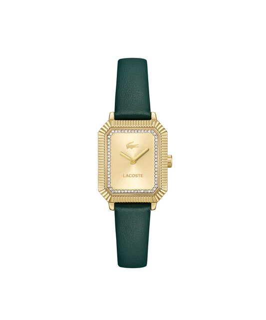 Lacoste Parisienne Qtz Basic Gold Rectangle Dial Women's Watch|Green Leather Material|Green Color Band - 2001442