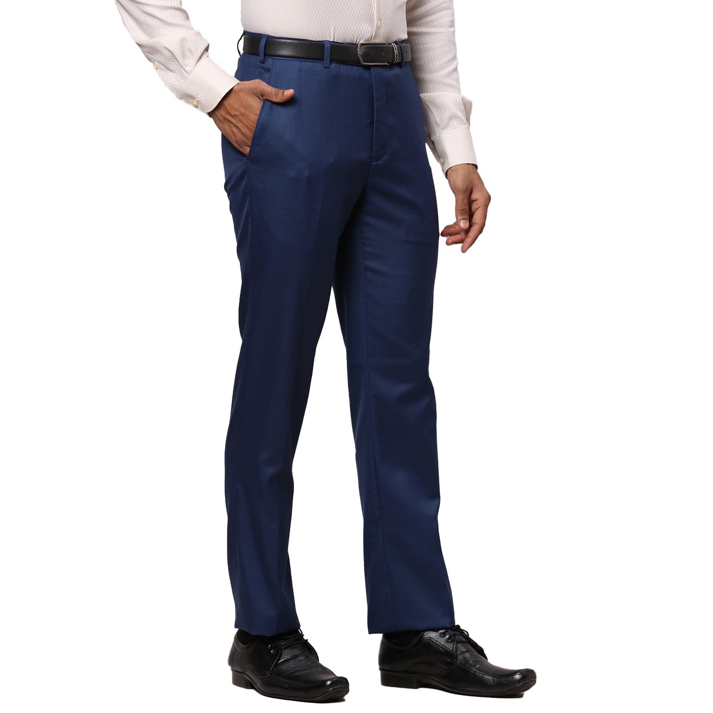 Raymond Men Slim Fit Formal Trousers, Structure Pattern, Polyester Blend, Mid Rise, Flat Front Office Wear | Dark Blue