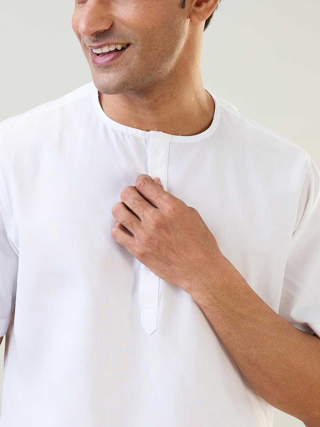 Raymond SleepZ Men Comfort Fit Solid Pattern Cotton Polyester Blend Round Neck Kurta White