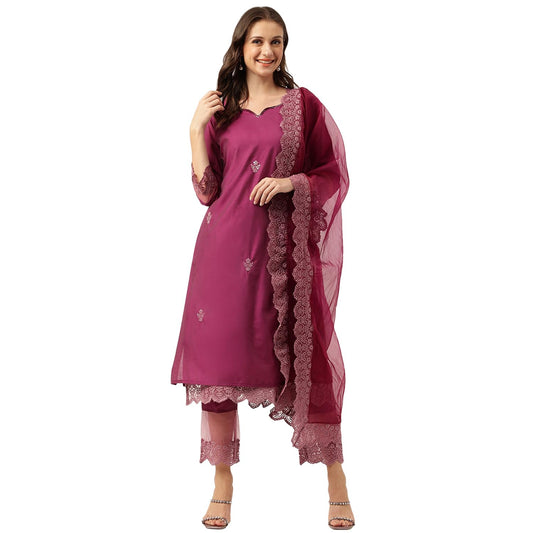 Divena Solid Chanderi Kurta Trouser Inner with Dupatta Set