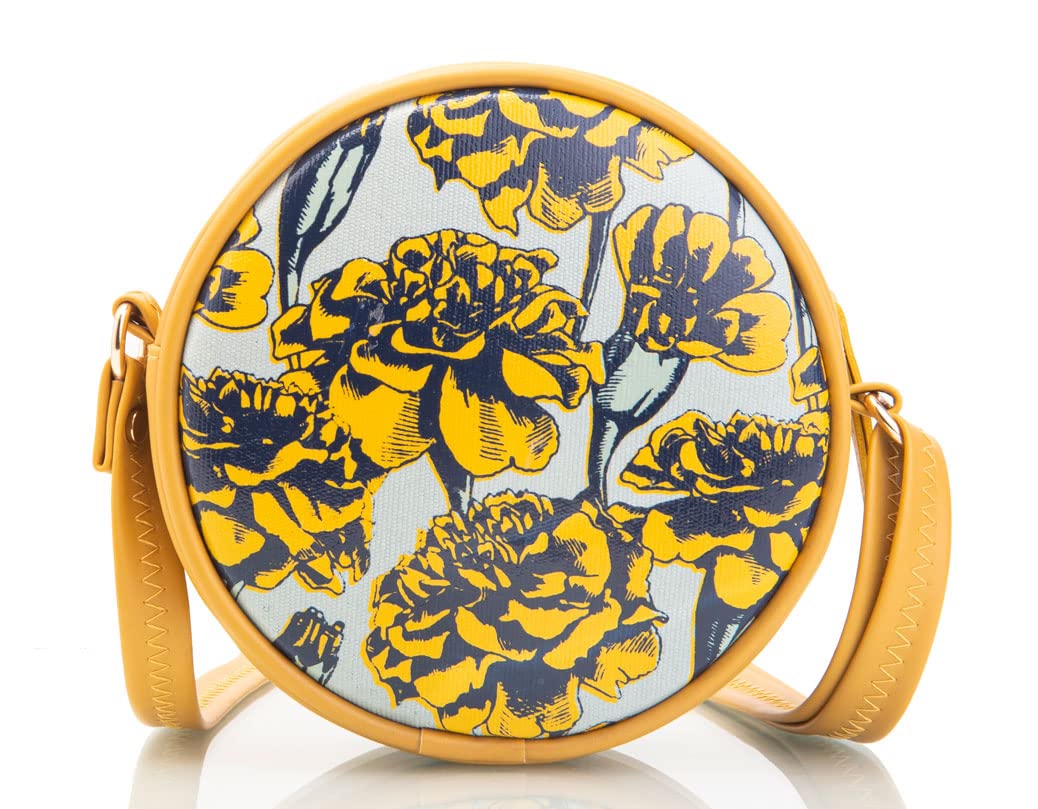SACCI MUCCI Round Sling Crossbody Bag for girls and women | Vegan leather, Stylish, Sturdy Sling bags for women girls (Mustard-Marigold)