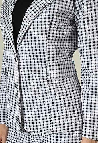 OFFICE PURPLE Women Printed Blazer Pant Set- Women's Casual Office Business 3-Piece Printed Suit, Single-Breastered Blazer Camisole and Pant Set (Black and White, M)