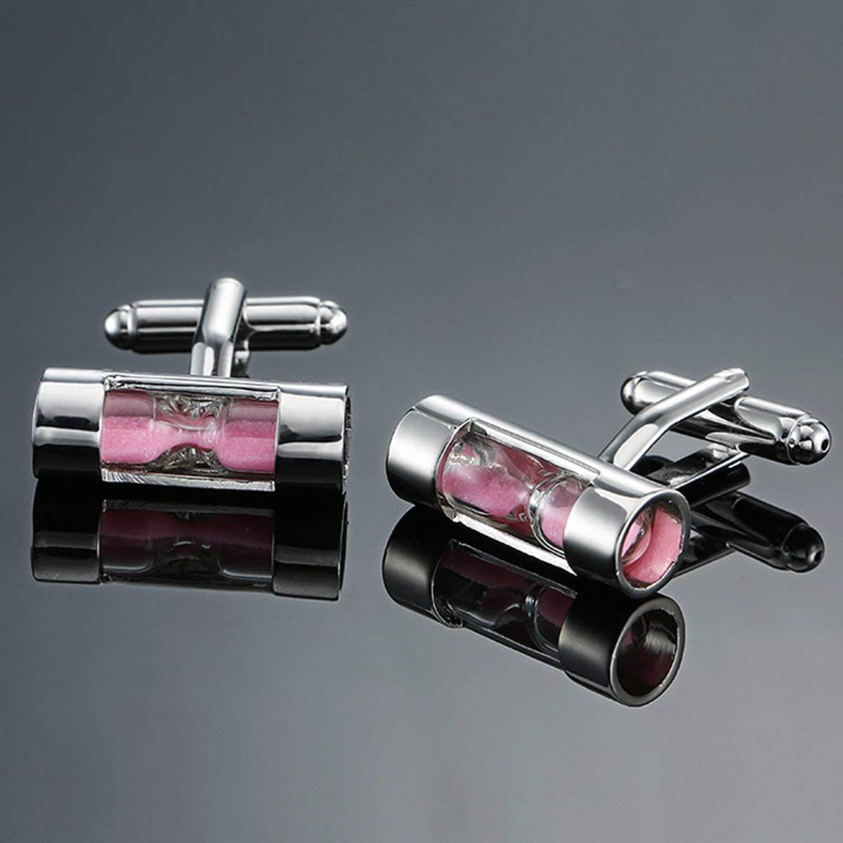 Zivom® Sand Timer Hour Glass Vintage Pink Silver Brass Office Formal Shirt Blazer Cufflinks Pair Men Gift Box
