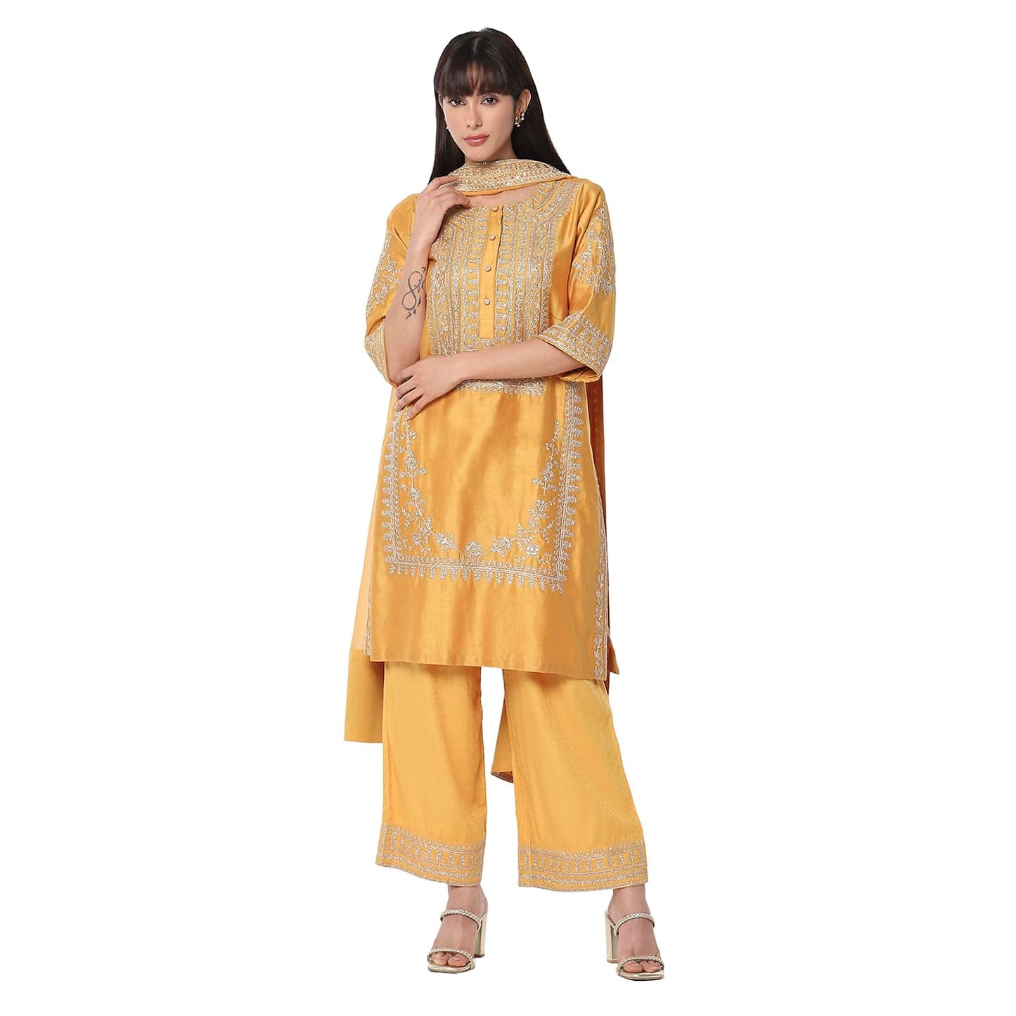 BIBA Women's Cotton Blend Embroidered Kurta Set