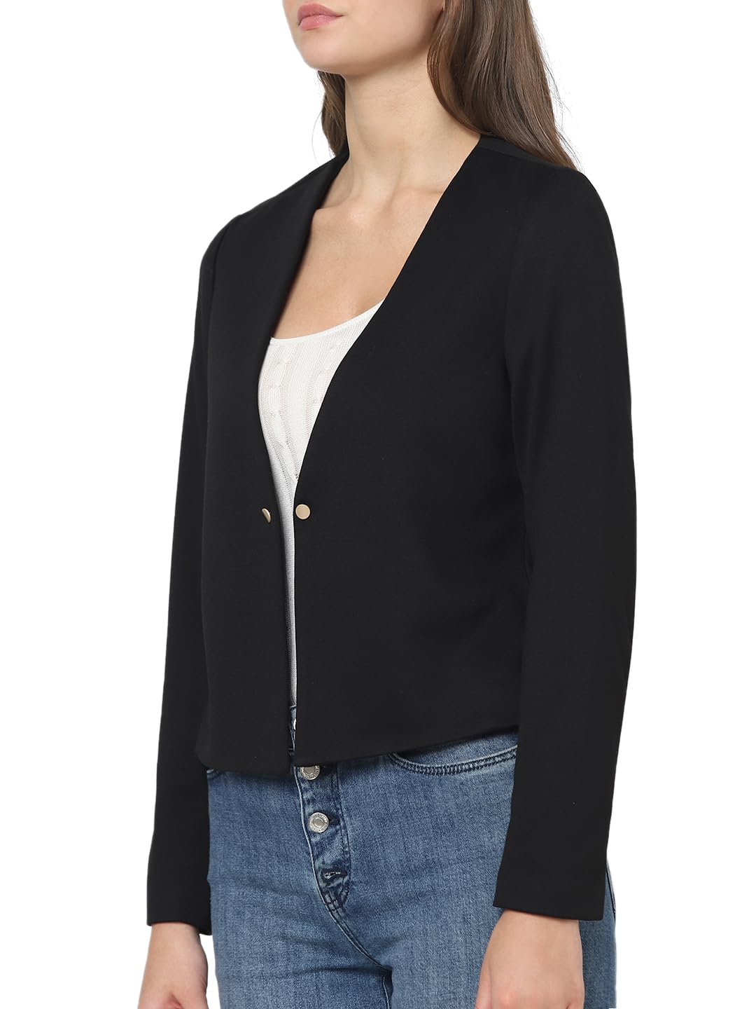 VERO MODA Women Solid Black Polyester Regular Fit Single-Breasted Blazer