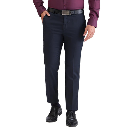 Park Avenue Men's Neo Fit Solid Pattern Polyviscose Blend Flat Front Formal Trouser (Size: 30)-PMTY07284-B8 Dark Blue