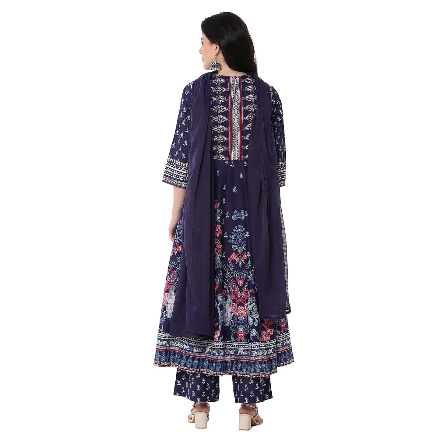 Biba Women's Cotton Kurta, Bottom, Dupatta (SKDCHZ10836SS25OWHT_Blue