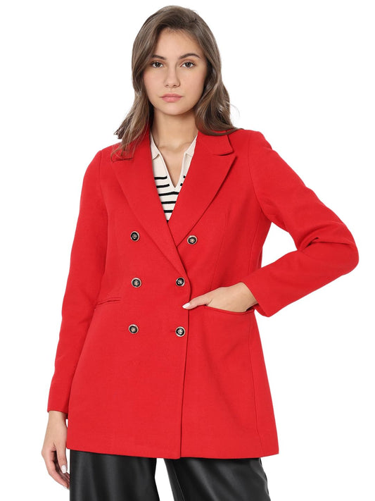 VERO MODA Women Solid Red Polyester Regular Fit Double-Breasted Blazer