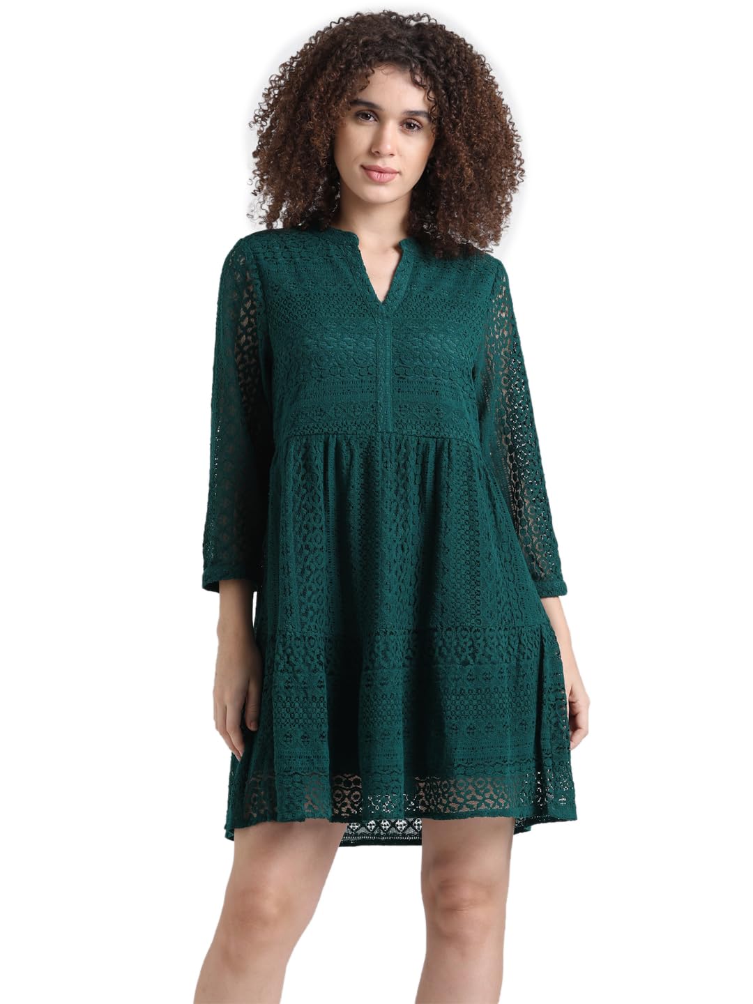 ONLY Green Lace Fit & Flare Dress