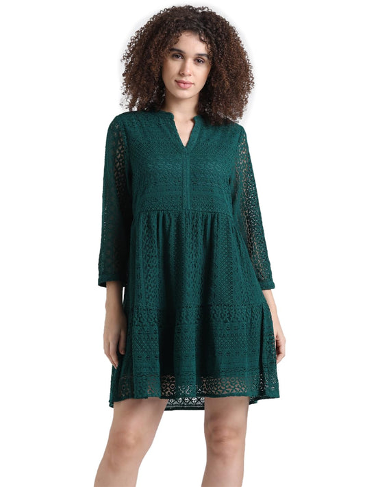 ONLY Green Lace Fit & Flare Dress