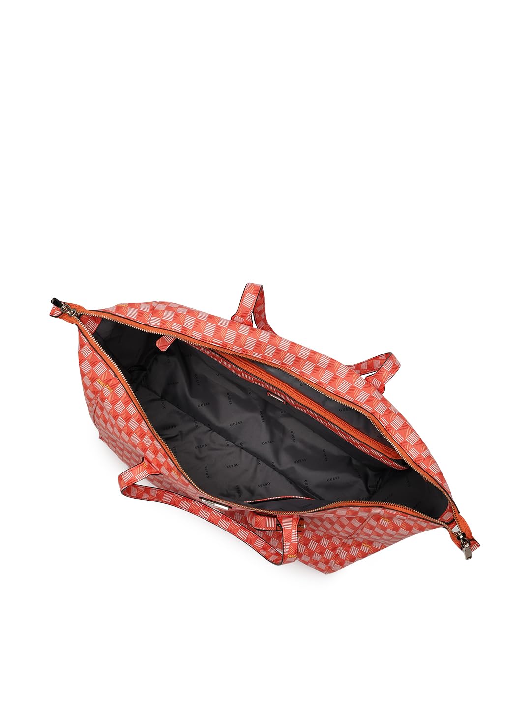 GUESS Orange Logo Checkered Carryon Large Tote Bag With Detachable Coin Pouch