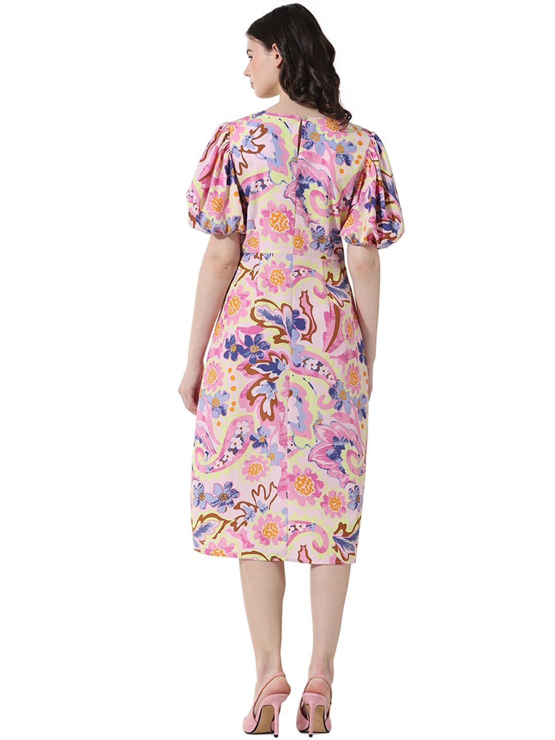 ONLY Women Printed Polyester Pink Midi Dress
