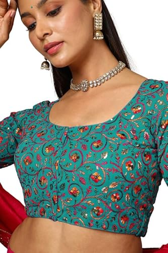 Soch Womens Teal Georgette Embroidered Blouse with Sequins