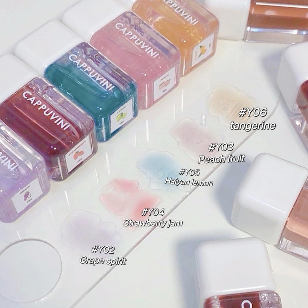 CAPPUVINI Glossy Jelly Lip Oil | Nude Dream Baby Pink to Red Wine Shades Lipsticks | Glossy Finish Lips Glaze | Waterproof Long Stay Non-Sticky Moisturizing Formula | Cute Adorable Packaging | Adorable Lip Tint for Girls & Teens (01# Orange Soda, 3g)