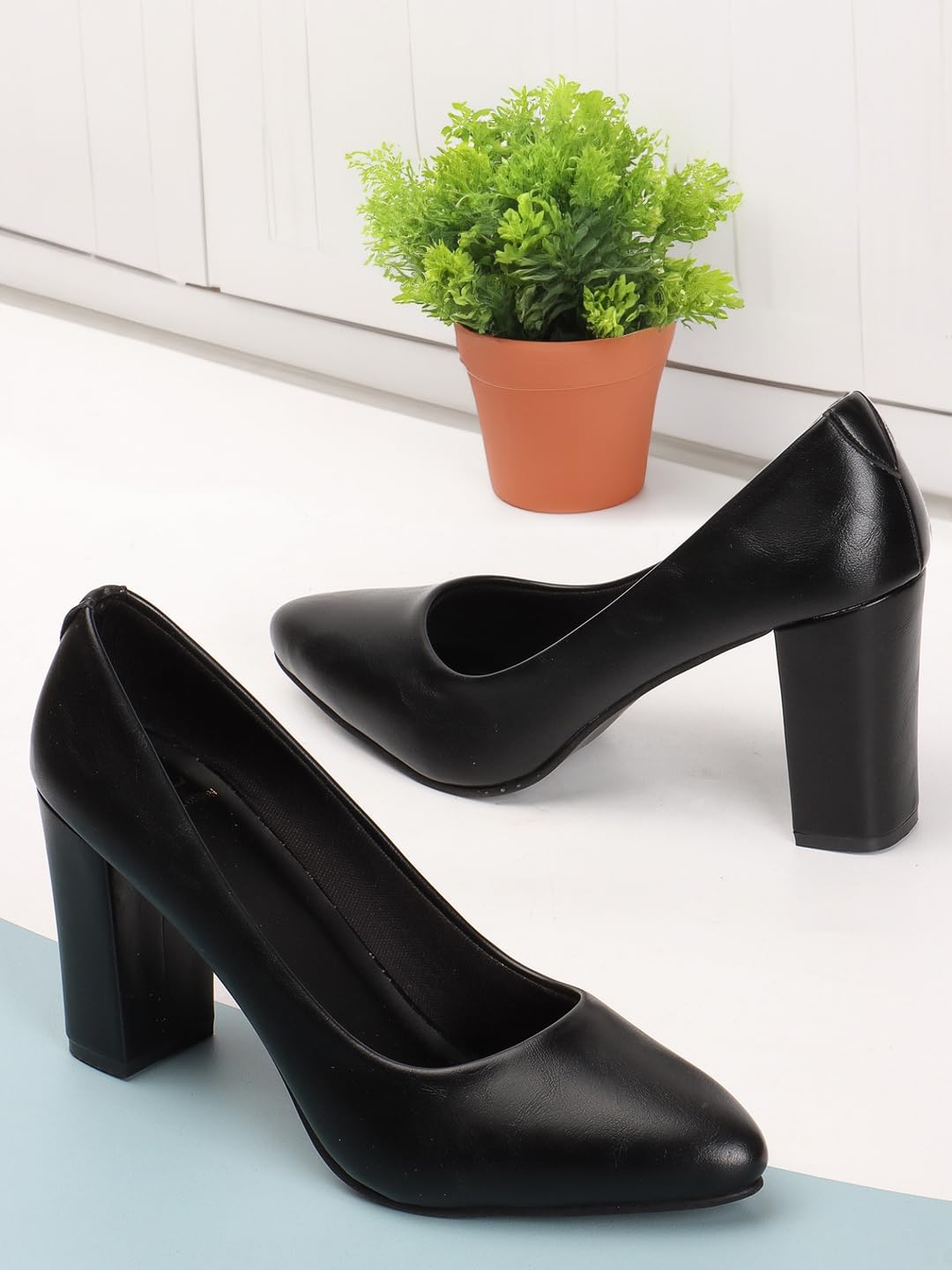 Carlton London Women Black Stylish Slip-on Pump Shoes with Block Heels, Pointed Toe for Party and Formal Occasions (40)