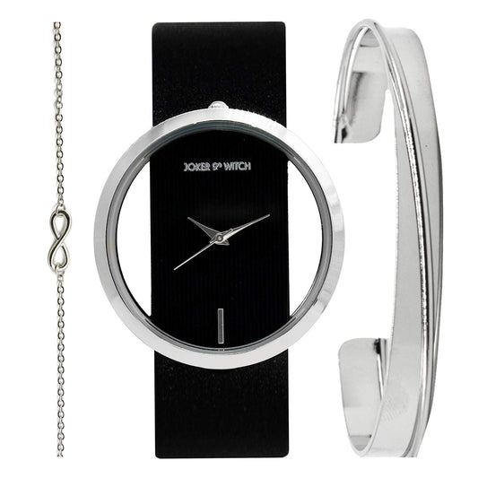 Joker & Witch Polyurethane Formal Analogue Black Dial Women Watch With Bracelet (Black Dial Black Colored Strap), Black Band