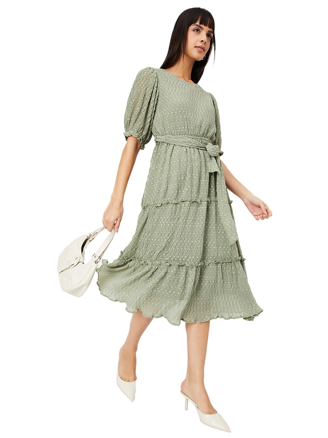 Max URB_N Women Textured Tiered Dress