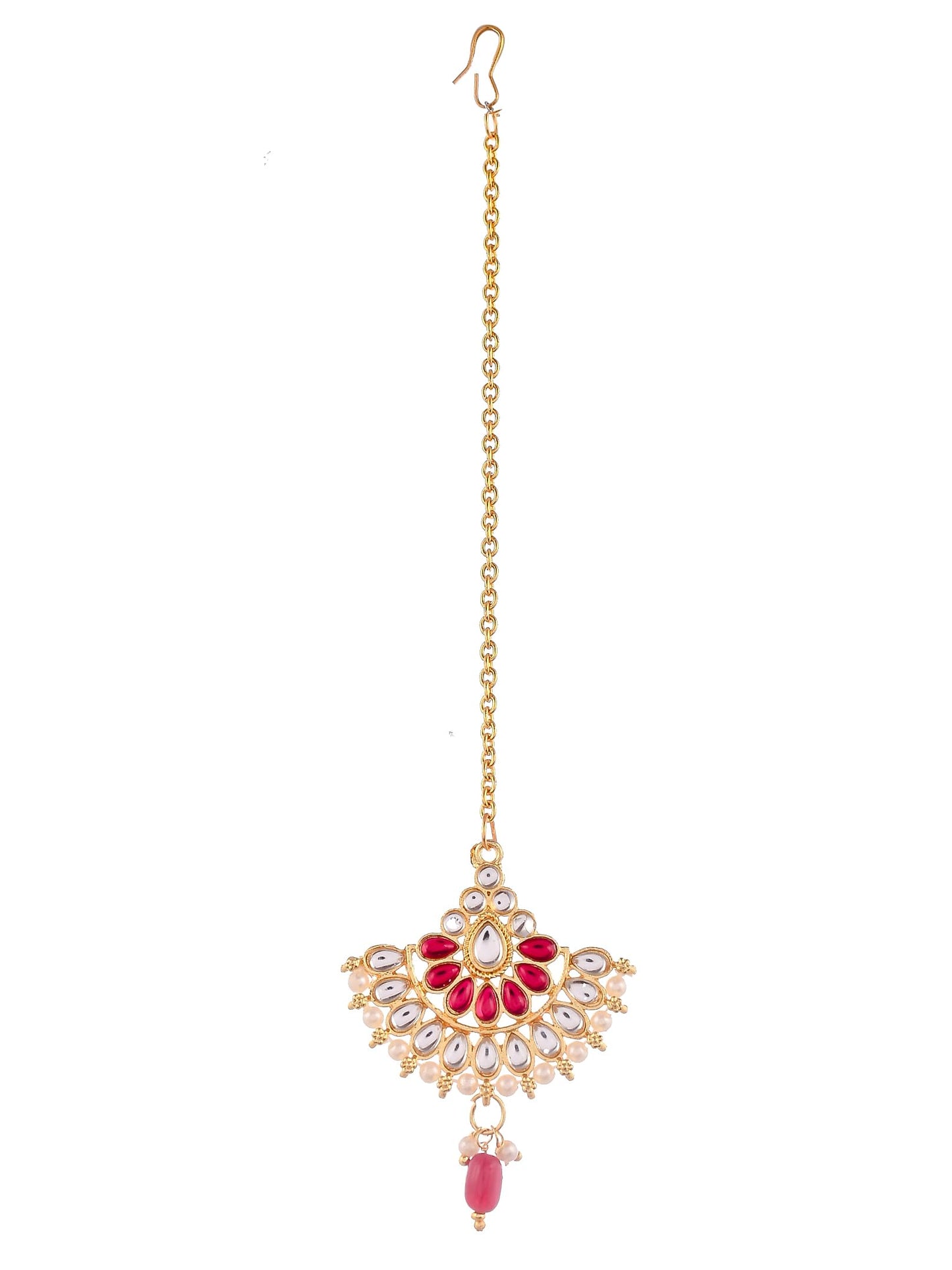 Silvermerc dedign - Gold Plated Ethnic Finish Traditional Kundan Studded Maang Tikka With Pearls For Women/Girls
