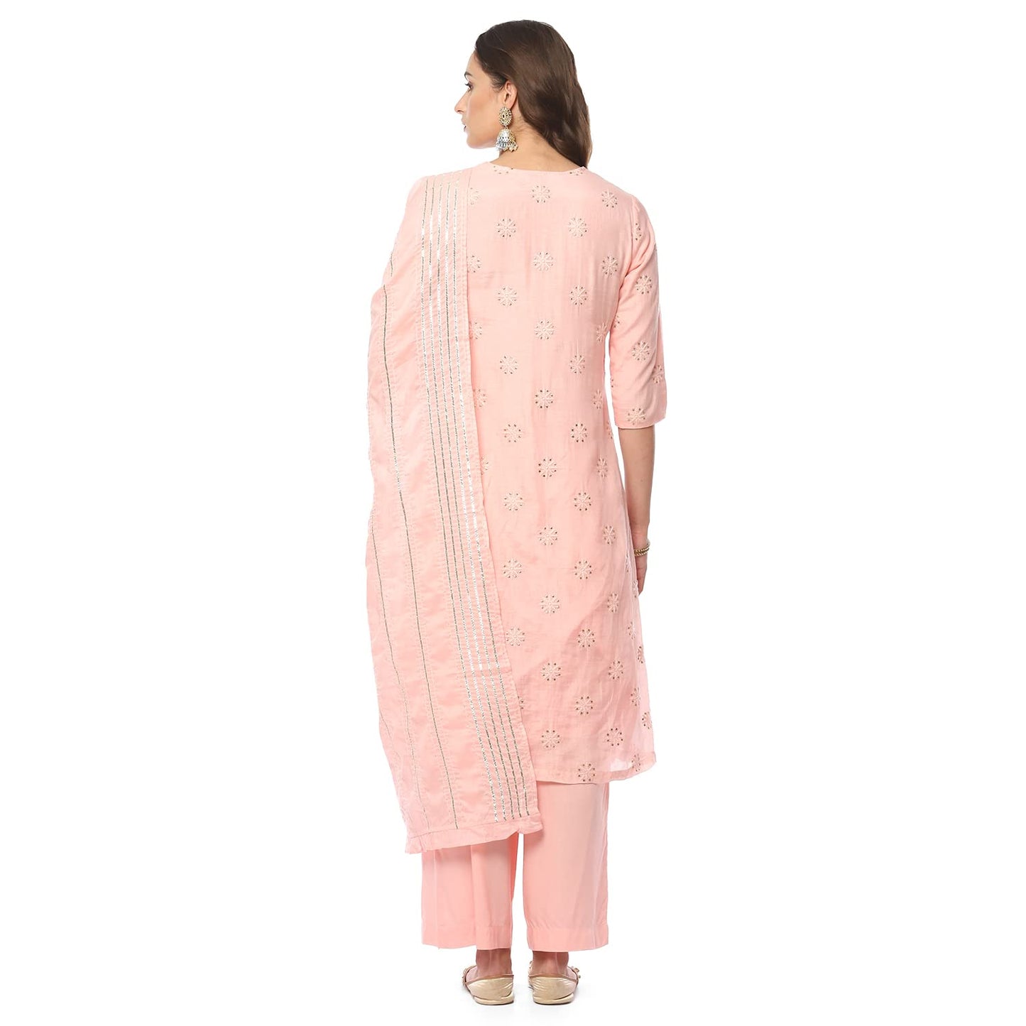 BIBA WOMEN EMBROIDERY STRAIGHT SALWAR KURTA DUPATTA(SKDASSORTED8421_POWDER PINK_34)