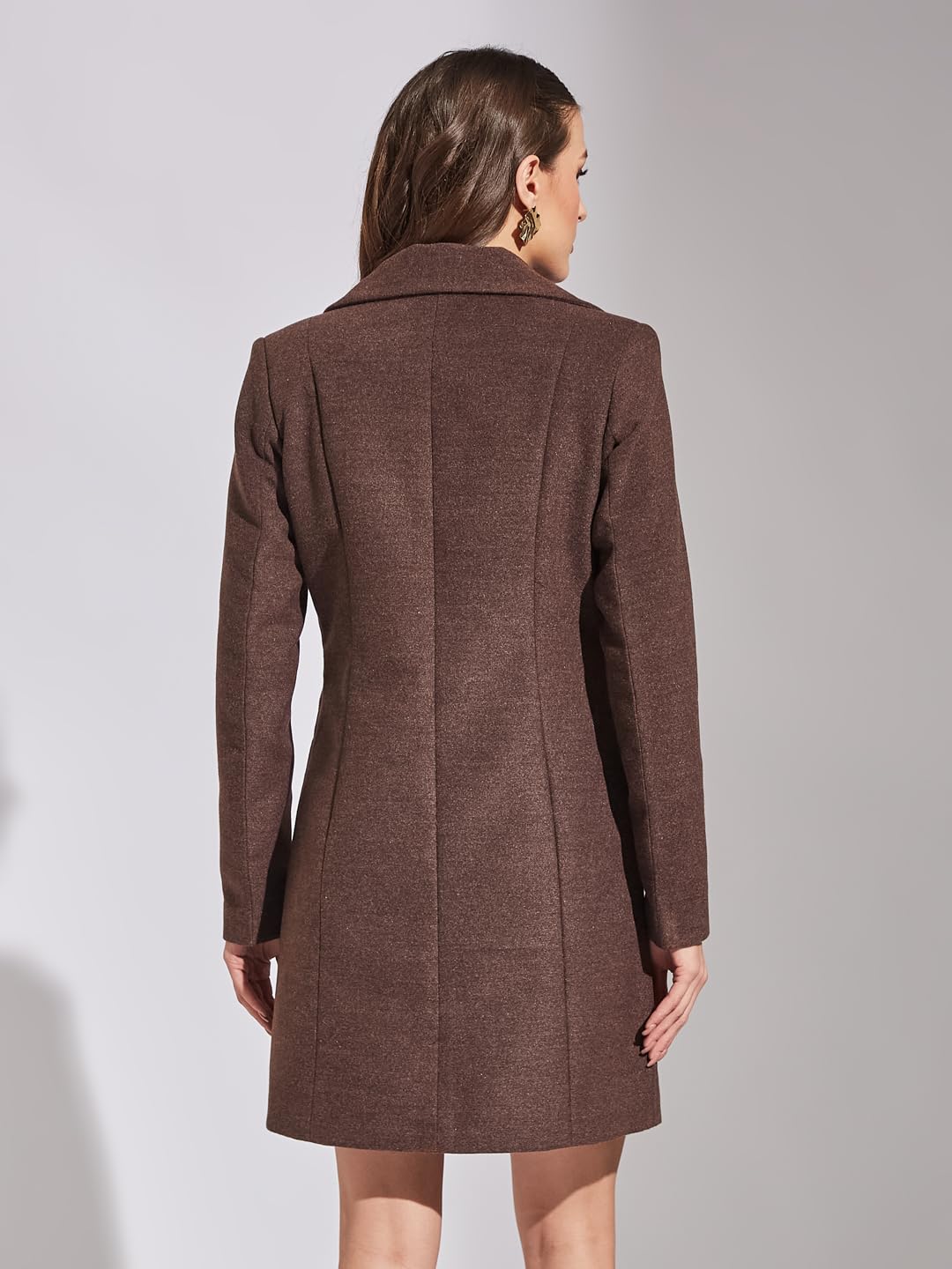 Latin Quarters Women's Brown A-Line Lapel Collared Casual Solid Coat