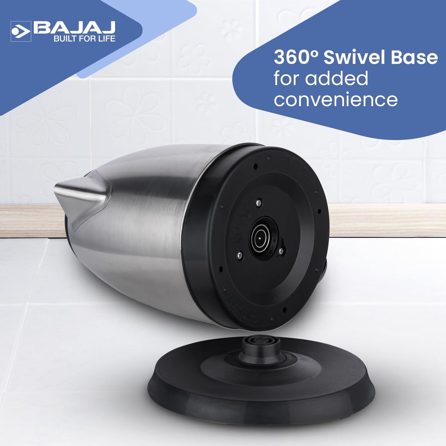 Bajaj KTX 1.8 Litre DLX Electric Kettle | 1350 Watts Kettle with Stainless Steel Body | Cordless Operation | Auto Shut-off Mechanism | 2-Yr Warranty 【Black】