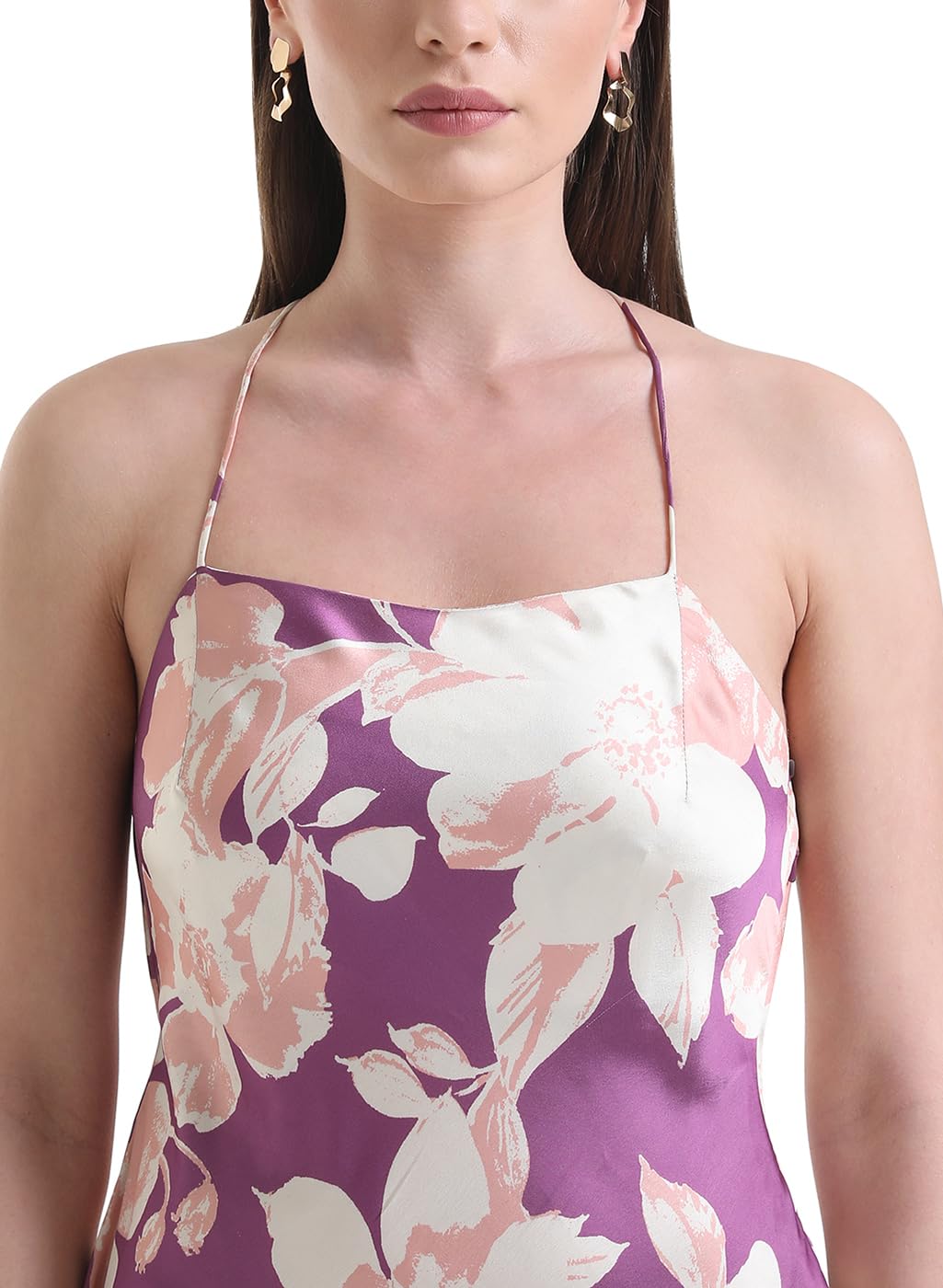 Kazo Women's Satin Fit and Flare Mini Dress (125295_Purple Combo