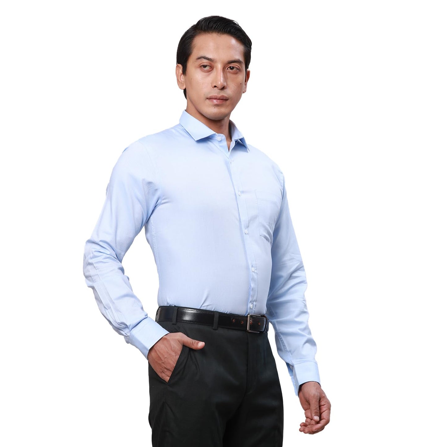 Park Avenue Men's Structure Slim Fit Shirt (PMSX17929-B2_Light Blue