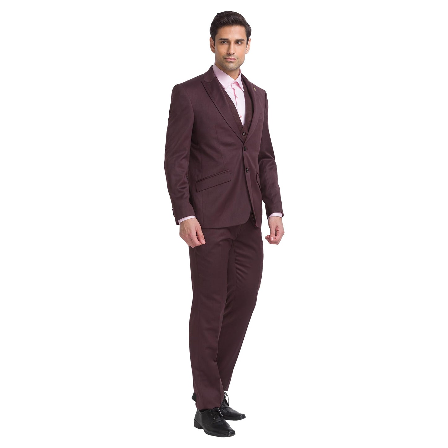 Raymond Men Contemporary Fit Solid Pattern Poly Wool Blend Peak Lapel Flat Front Formal Suit (Size: 104)-RIDH00662-O7 Dark Brown