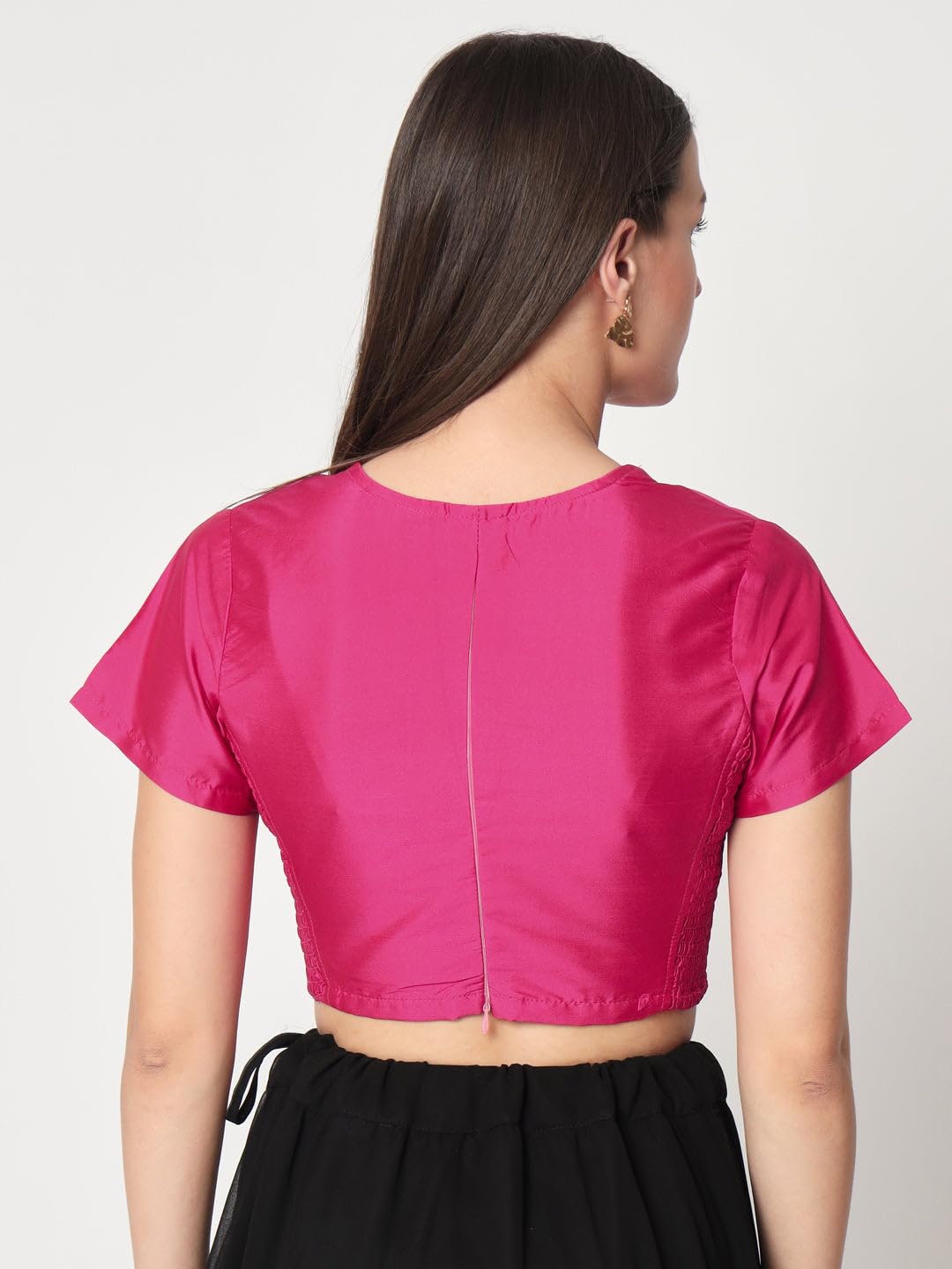 studio rasa Women's Plus Size Silk Blend Stretchable Readymade Saree Blouse for Festive Wedding Party (TPWC423BL18-5XL_Pink_5X-Large)