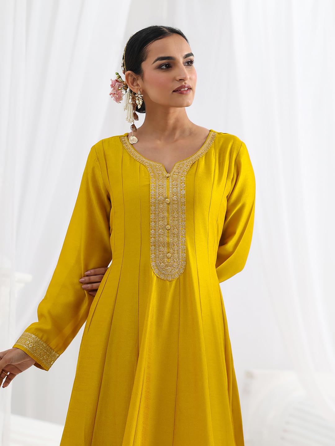 Libas Embroidered Silk Blend A-Line Ethnic Dress with Dupatta-93611M