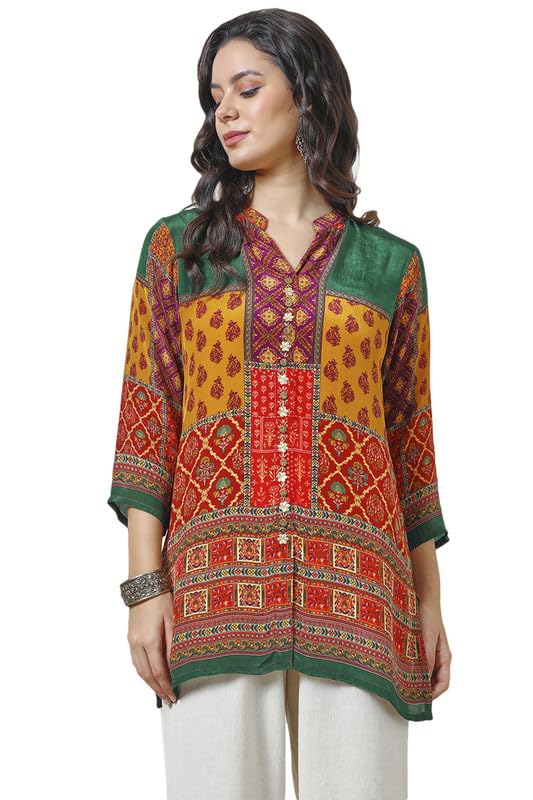 Soch Womens Multicolour Viscose Crepe Ethnic Motifs Tunic with Cutdana