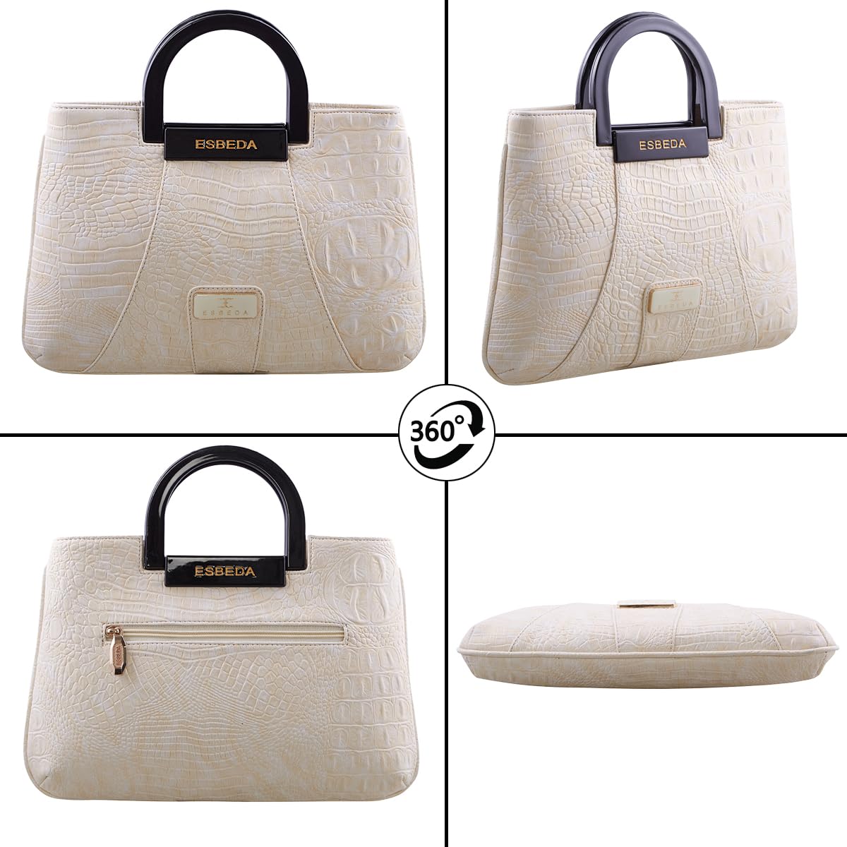 ESBEDA Off-White Gold tone Snake Work PU Synthetic Handbag For Women
