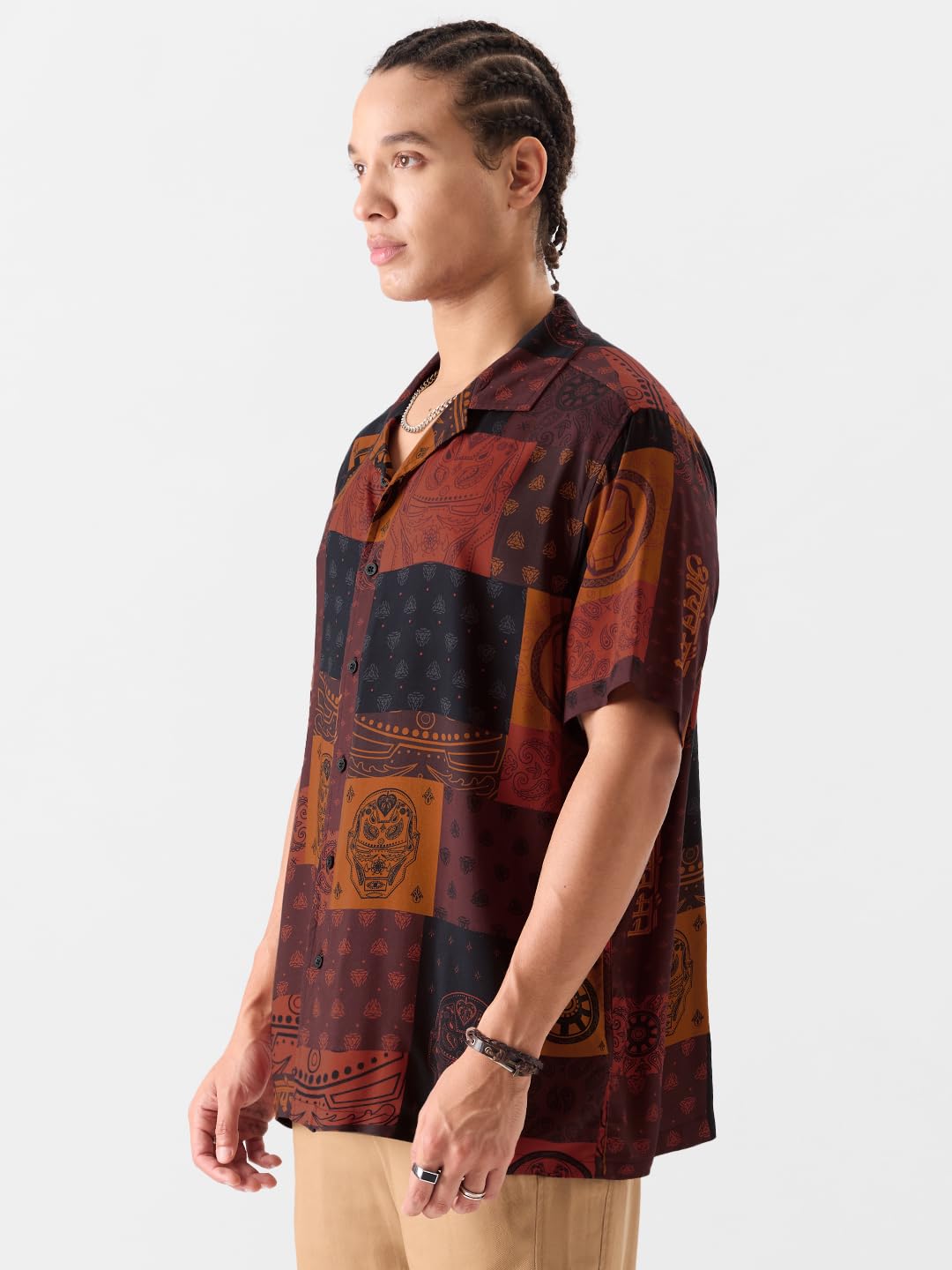 The Souled Store Official Iron Man: Pattern Men and Boys Relaxed fit Graphic Half Sleeve Rayon Multicolored Summer Shirts Shirt For Men Casual Half Sleeves Regular Fit Printed Stylish Latest Cotton Pa