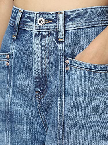 ONLY Women Washed Cotton Blend Baggy Fit High Rise Blue Jeans