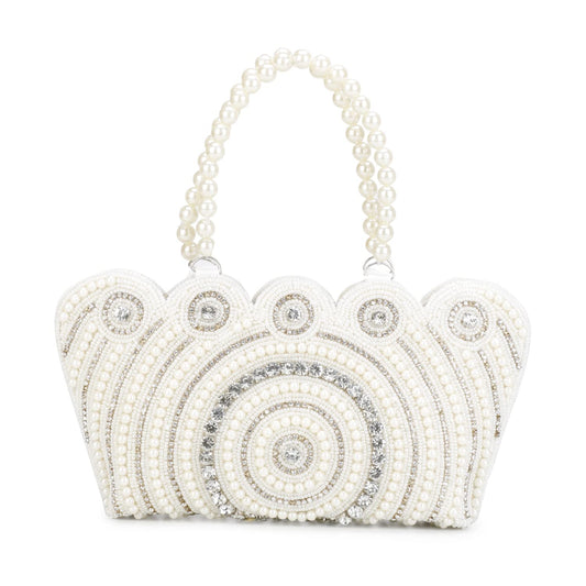 LONGING TO BUY Women’s Pearl Clutch Bag for Party & Wedding | Ladies Stylish Evening Clutch Purse (White)