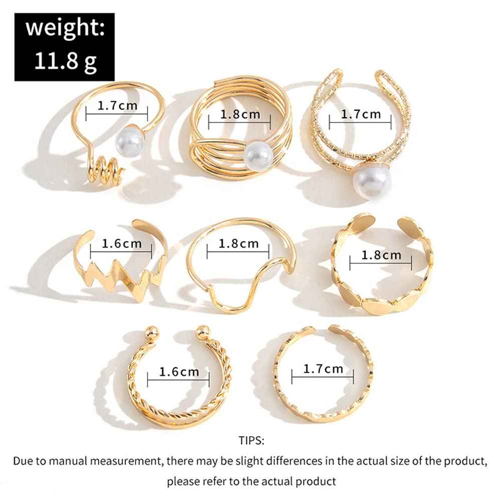 Shining Diva Fashion 8pcs Stylish Pearl Rings for Women and Girls (Golden) (14772r)