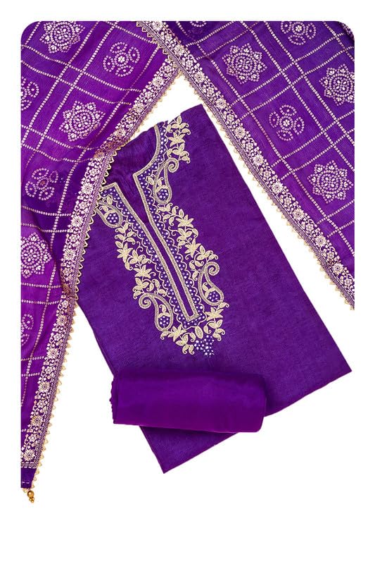 Soch Womens Purple Silk Blend Embroidered Unstitch Dress Material With Mirror Work