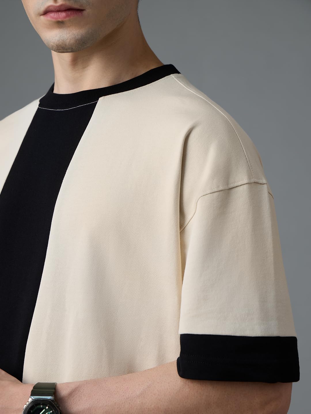 The Souled Store Ben 10: Omnitrix Men and Boys Short Sleeves Round Neck White Applique Patch Cotton Oversized T-Shirts