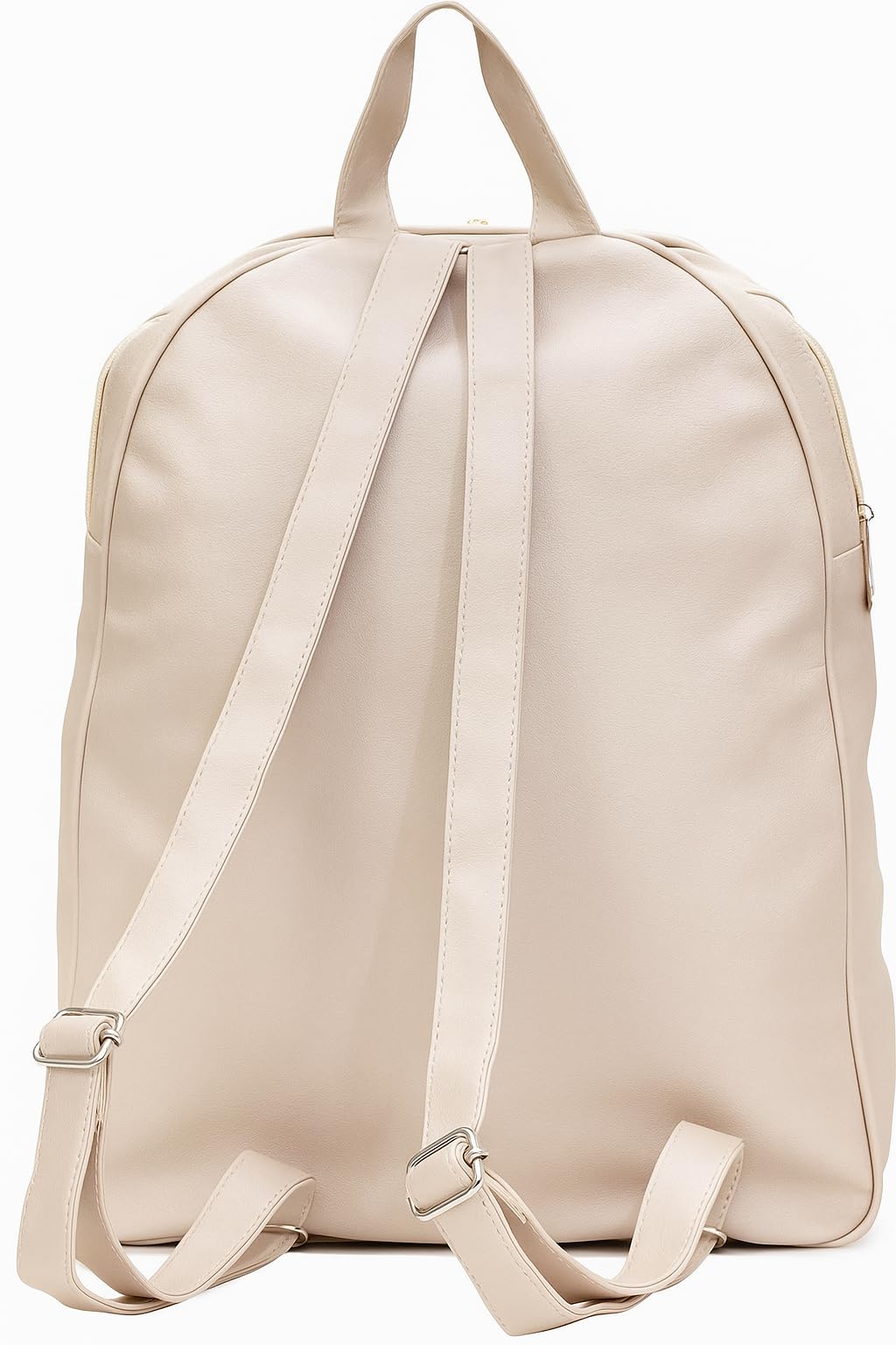 RN Store's Beige Fashion Backpack for Women – Faux Leather Bag with Gold Studded Front Zipper – Trendy Lightweight Backpack for Travel, Office & Casual Use