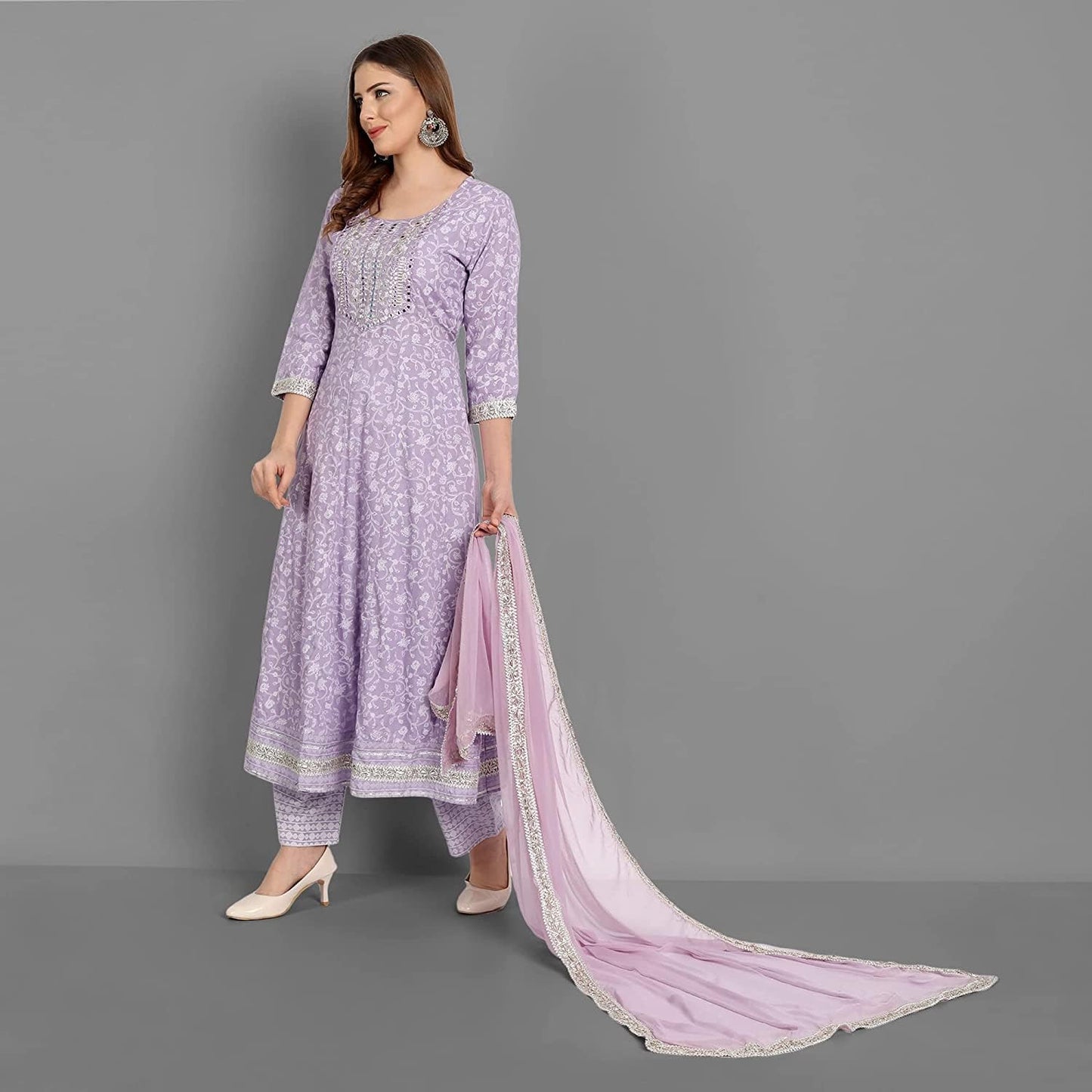 Rangnavi Women Rayon Anarkali Embroidered Printed Salwar Suit Set