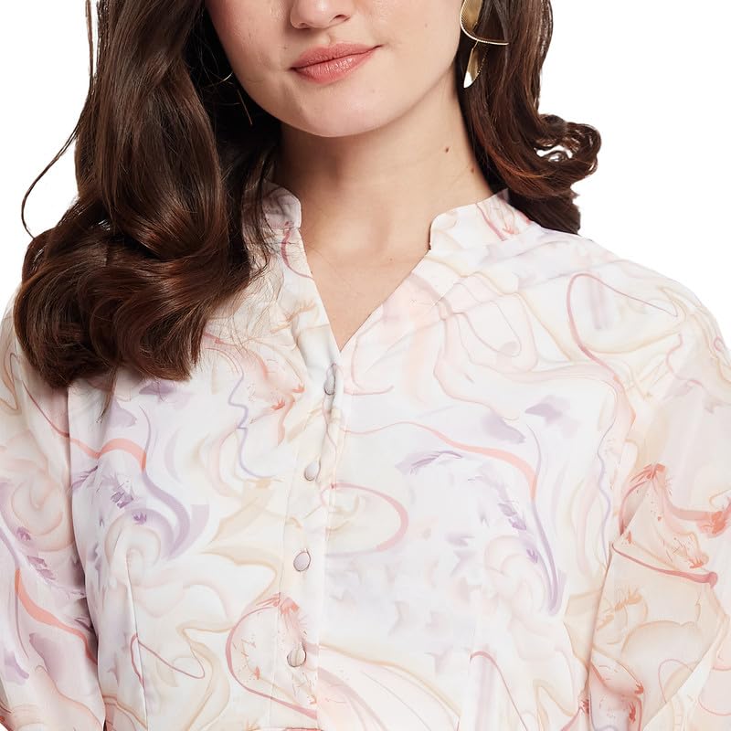 METTLE Printed Mandarin Collar Tiered Fit & Flare Dress Lilac