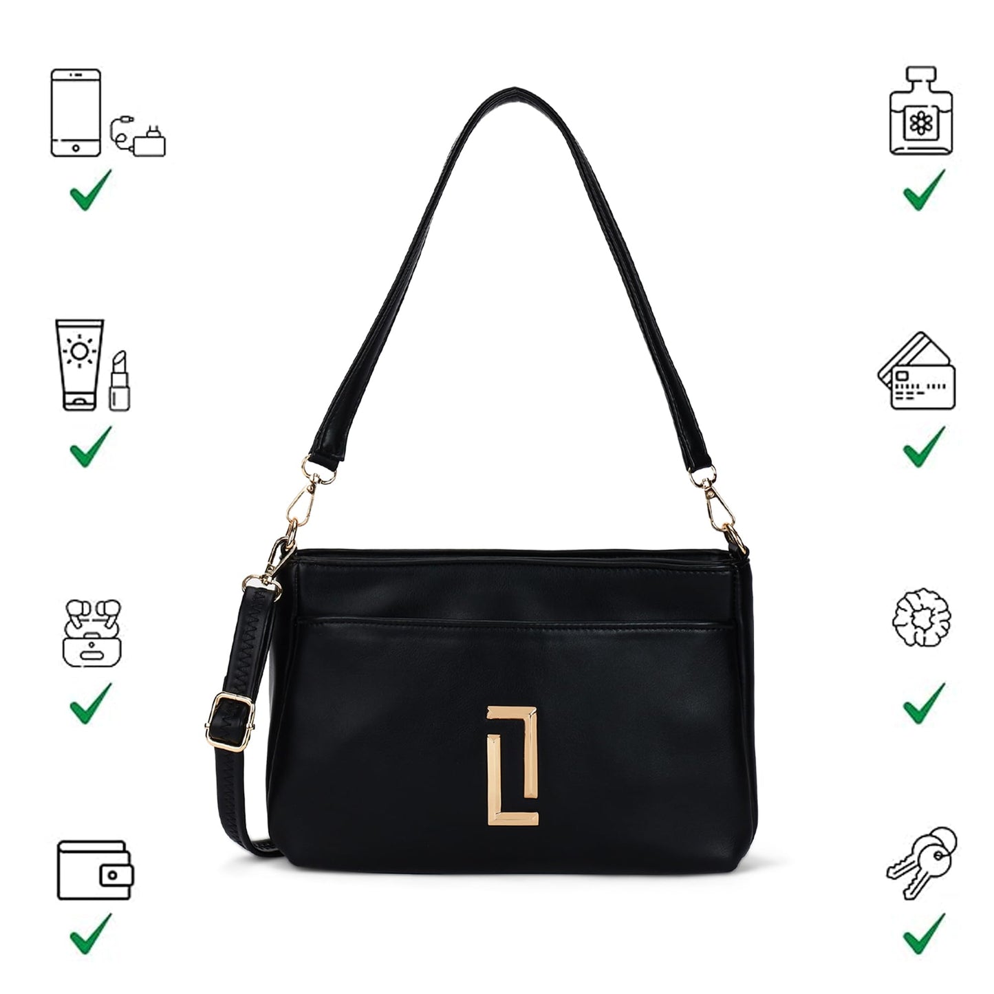 Lavie Luxe Women's Olie 3 Comapartment Medium Quilted Hobo Bag for Women | Hobo Handbag for Work | Ladies purse | Stylish Shoulder Bag | Ladies Gift