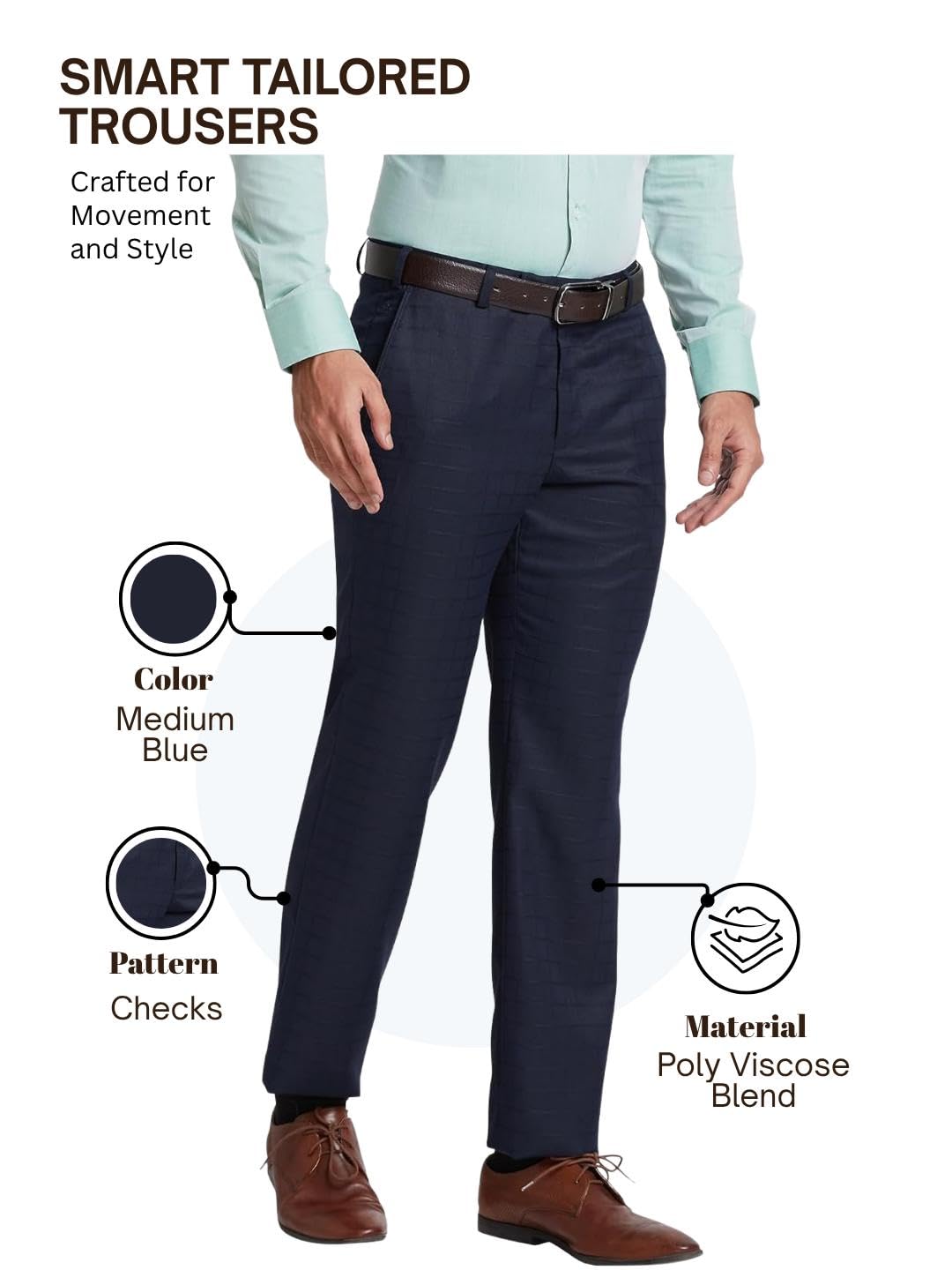 Park Avenue Men's Smart Fit Casual Pants (PMTX07256-B5_Medium Blue